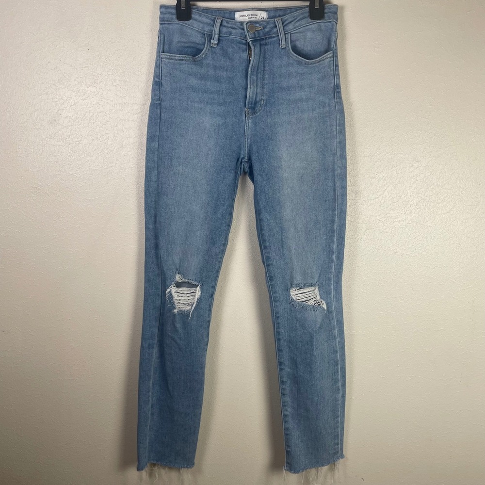 Just Black Denim Womens High Rise Skinny Jeans Light Wash Distressed 27‎